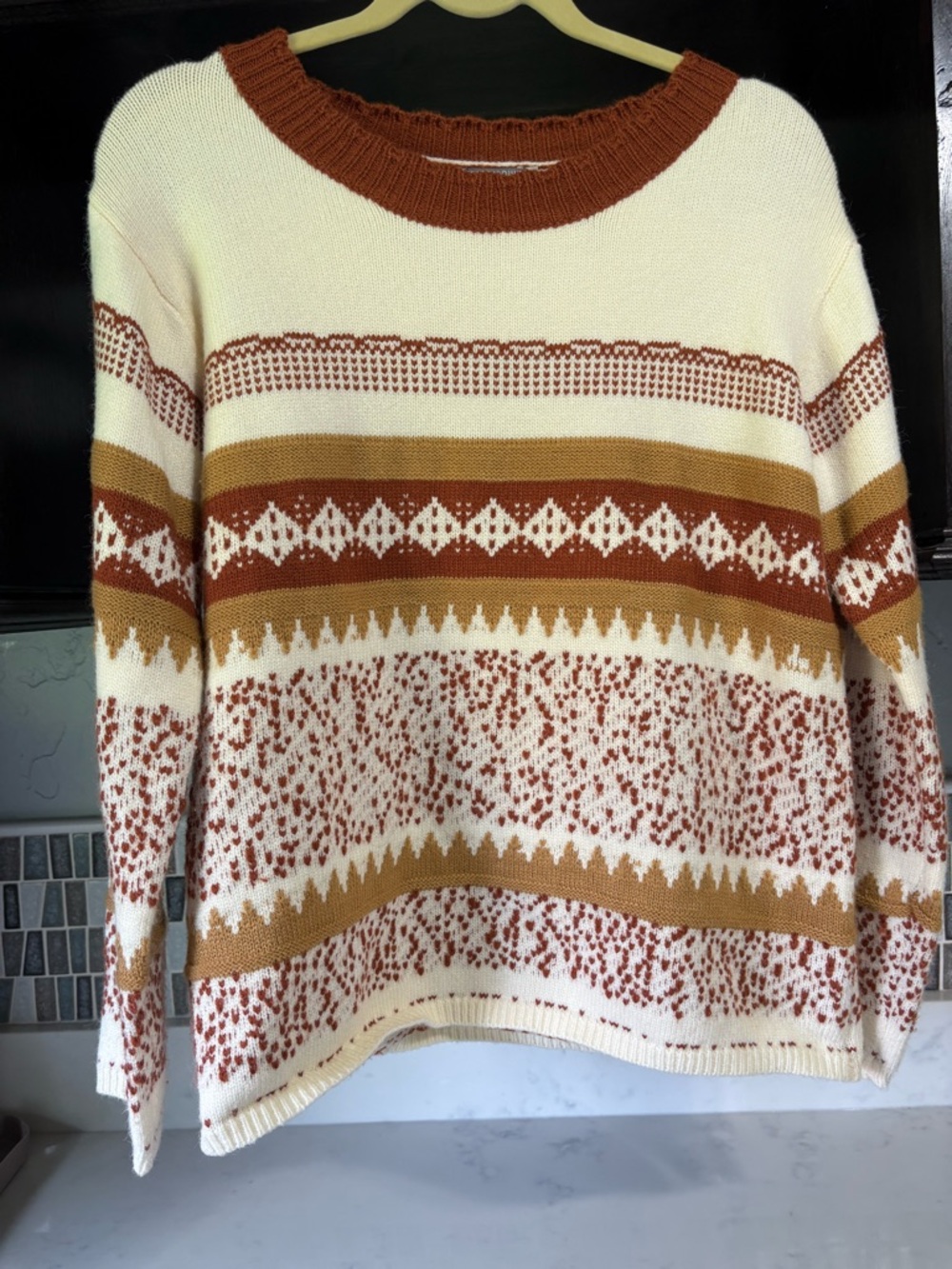 EARTHBOUND Cream, Rust & Mustard Patterned Crewneck Sweater